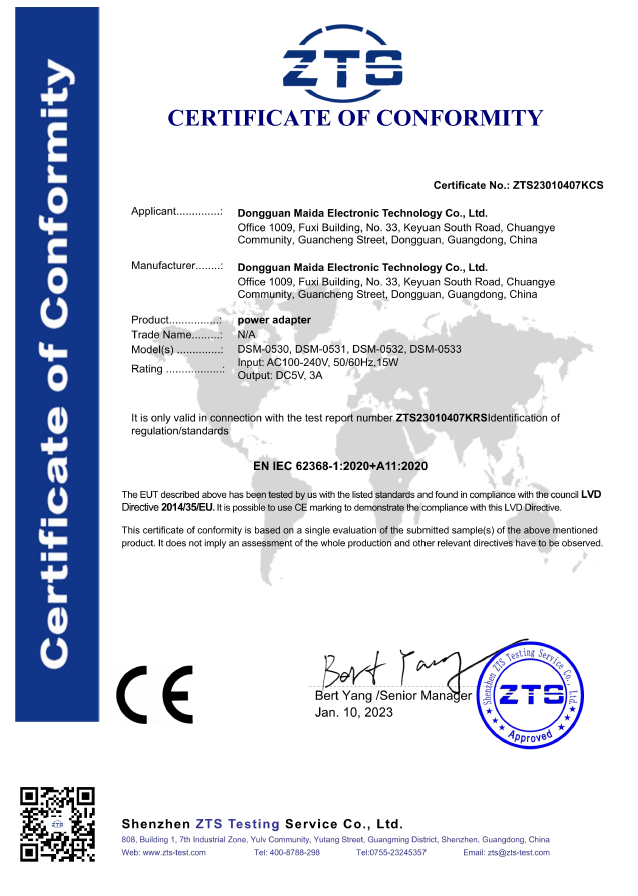 Power Adaptor certi